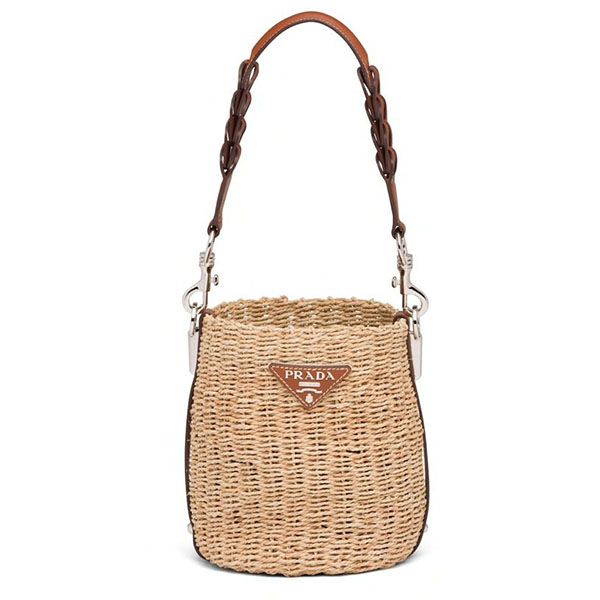 プラダキャバンヌ ラフィアxレザー バケットバッグ偽物1BE052_2DJD_F0A5T_V_OOO